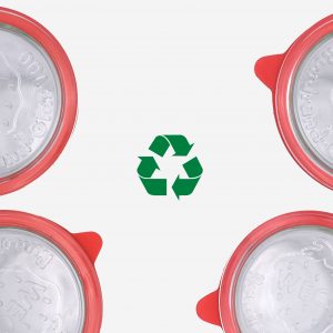 bocaux vu du dessus accompagné de l'icone de recyclage